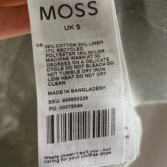 MOSS Linen Blend Light Sage Skipper Polo Size S